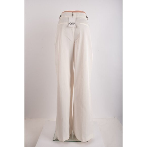 Zara Womans Pants Size M Ecru off White Wide Leg High Waist 7149/043 NWT - Picture 5 of 8